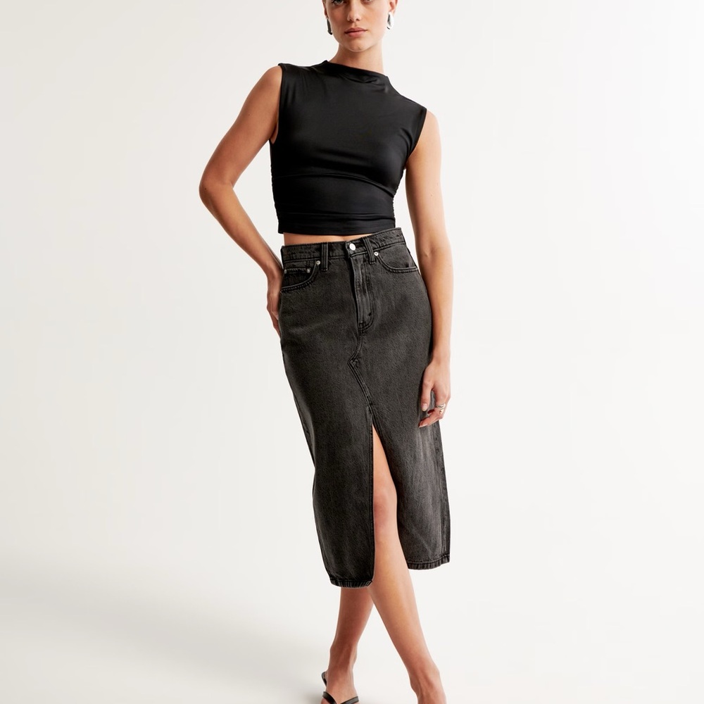 A&F Black Denim Midi Skirt